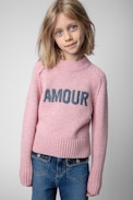Milan Children’s Jumper - Children’s pink long-sleeve knitted jumper with contrasting “Love” message