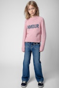 Milan Children’s Jumper - Children’s pink long-sleeve knitted jumper with contrasting “Love” message