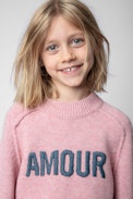 Milan Children’s Jumper - Children’s pink long-sleeve knitted jumper with contrasting “Love” message