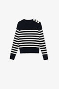 Suzane Kids'Jumper - Kids’ navy-blue striped knit sweater featuring rhinestone-studded wings on the back
