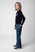 Drum Girls’ Jumper - Girls’ navy blue knit sweater with “Rock” slogan.