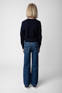 Drum Girls’ Jumper - Girls’ navy blue knit sweater with “Rock” slogan.