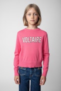 Drum Girls’ Jumper - Girls’ pink knit jumper with “Voltaire” slogan.