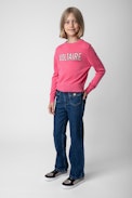 Drum Girls’ Jumper - Girls’ pink knit jumper with “Voltaire” slogan.