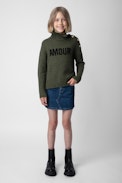 Alma Girls’ Jumper - Girls’ khaki knit turtleneck jumper with “Amour” embroidery.