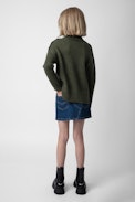 Alma Girls’ Jumper - Girls’ khaki knit turtleneck jumper with “Amour” embroidery.