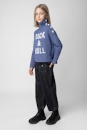 Alma Girls’ Jumper - Girls’ purple knit turtleneck jumper with “Rock & Roll” embroidery.