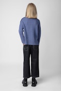 Alma Girls’ Jumper - Girls’ purple knit turtleneck jumper with “Rock & Roll” embroidery.
