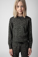 Reglis Girls’ Jumper - Girls’ khaki leopard-print knit jumper.