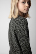 Reglis Girls’ Jumper - Girls’ khaki leopard-print knit jumper.