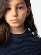 Jersey Navy Niña - Jersey de punto acanalado fantasía de color azul marino, de manga larga, con botones en forma de estrellas en el hombro.