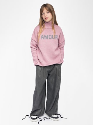 Almi Girl's Jumper - High neck wool jumper, metallic threads, intarsia jacquard on the front.