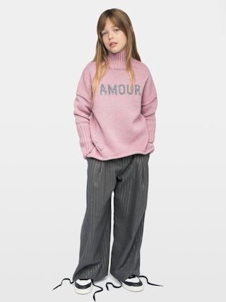 Almi Girl's Jumper - High neck wool jumper, metallic threads, intarsia jacquard on the front.