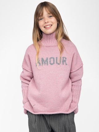 Almi Girl's Jumper - High neck wool jumper, metallic threads, intarsia jacquard on the front.