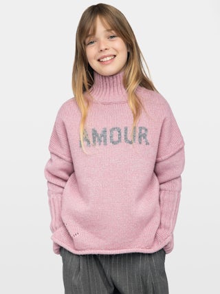 Almi Girl's Jumper - High neck wool jumper, metallic threads, intarsia jacquard on the front.