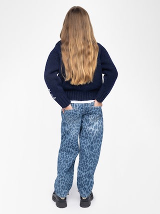 Malta Girl's Jumper - Wool jumper, round neck and buttoned opening on the shoulder, fancy logo embroidered on the sleeve.