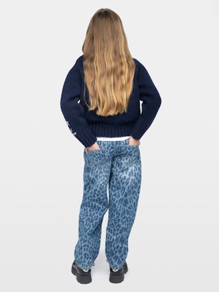 Malta Girl's Jumper - Wool jumper, round neck and buttoned opening on the shoulder, fancy logo embroidered on the sleeve.