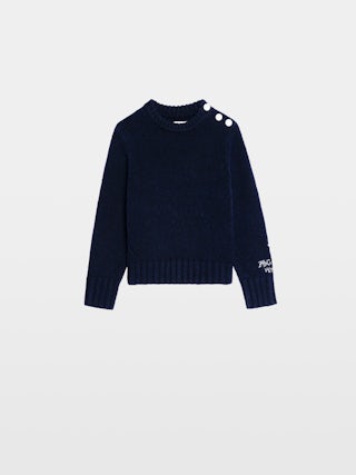 Malta Girl's Jumper - Wool jumper, round neck and buttoned opening on the shoulder, fancy logo embroidered on the sleeve.