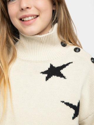 Alma Girl's Jumper - Wool jumper with intarsia star jacquard pattern.