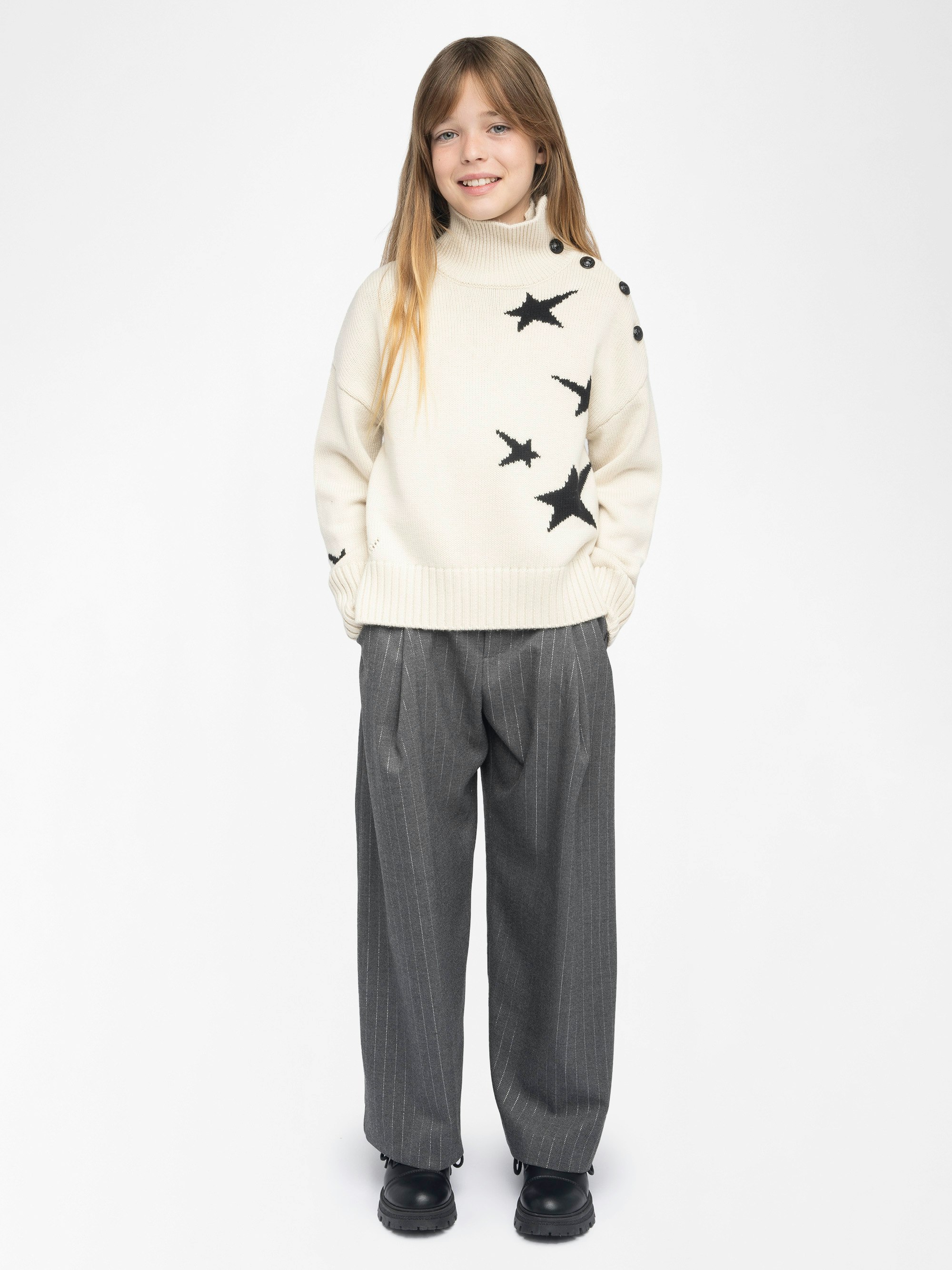 Alma Girl's Jumper - Wool jumper with intarsia star jacquard pattern.