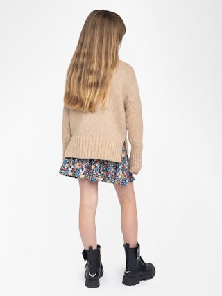 Alma Girls' Jumper - Wool jumper with high neck, shoulder button fastening, wing embroidery at front.