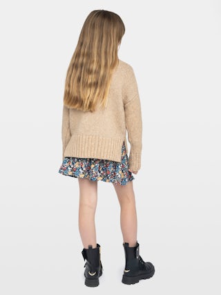 Alma Girls' Jumper - Wool jumper with high neck, shoulder button fastening, wing embroidery at front.