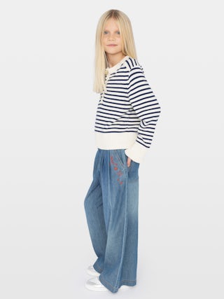 Jumper Halty Girl - Striped crew-neck jumper with front button fastening and cuff slits.