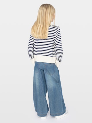Jumper Halty Girl - Striped crew-neck jumper with front button fastening and cuff slits.