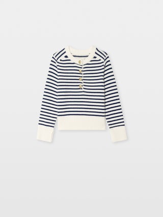 Jumper Halty Girl - Striped crew-neck jumper with front button fastening and cuff slits.