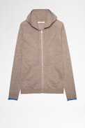 Clash Cardigan - Men's beige merino cardigan with zipper