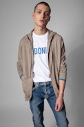 Clash Cardigan - Men's beige merino cardigan with zipper