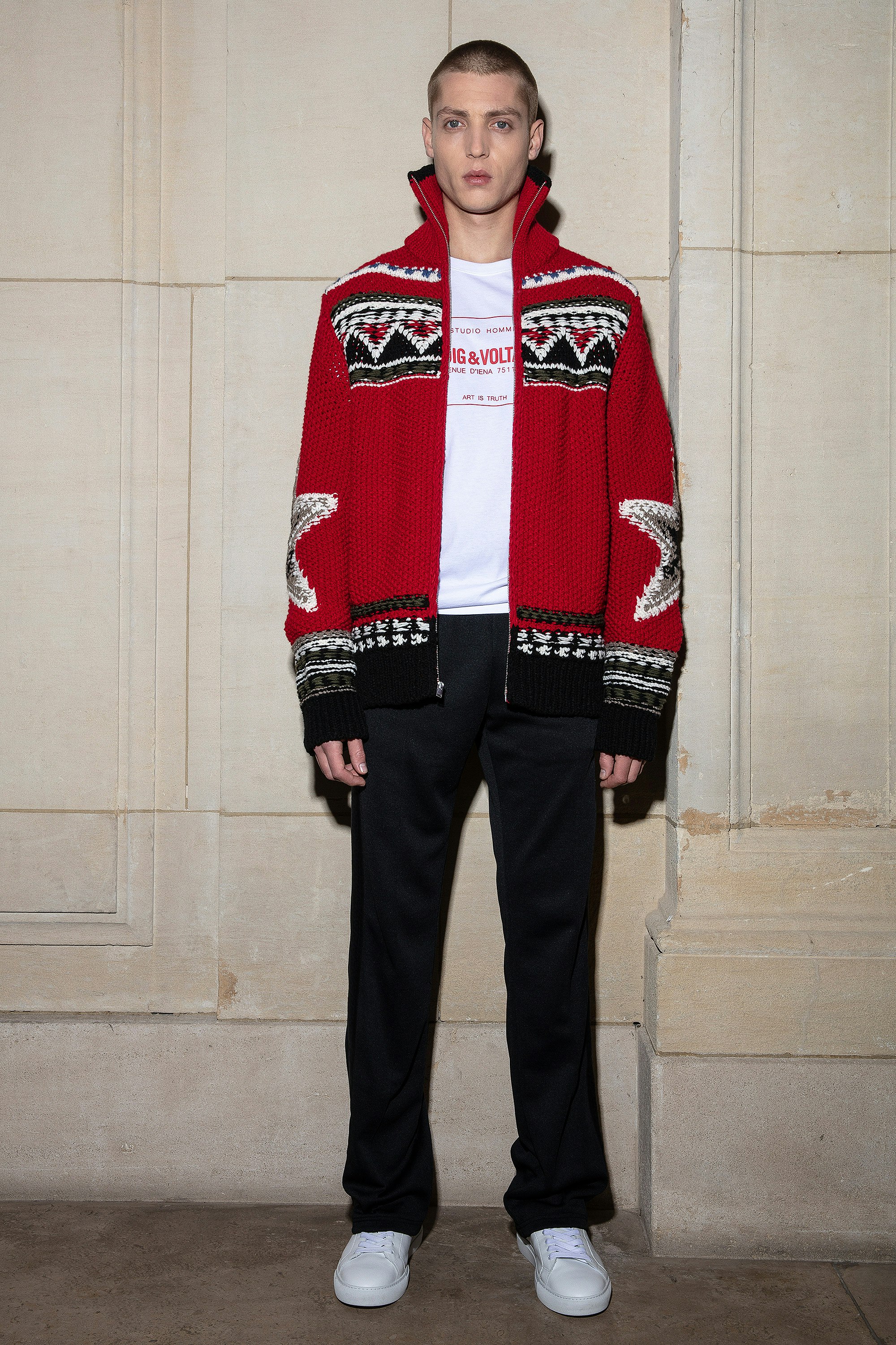 Christophe Cardigan Men's red wool cardigan with zipper