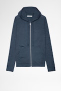 Clash Cardigan - Men's blue merino jumper with zipper