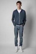 Clash Cardigan - Men's blue merino jumper with zipper