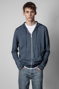 Clash Cardigan - Men's blue merino jumper with zipper