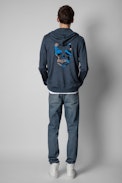 Clash Cardigan - Men's blue merino jumper with zipper