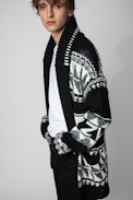 Erra Skull Cardigan - Men’s black wool cardigan with motifs and skull on the back