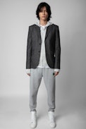 Cardigan Clash Cachemire - Cardigan à capuche en cachemire gris orné de motifs Jormi Homme