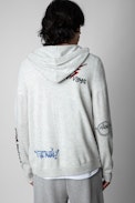Cardigan Clash Cachemire - Cardigan à capuche en cachemire gris orné de motifs Jormi Homme