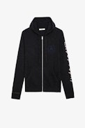 Strickjacke Clash Kaschmir - Herren-Strickjacke aus schwarzem Kaschmir mit Wolfsmotiv auf dem Rücken