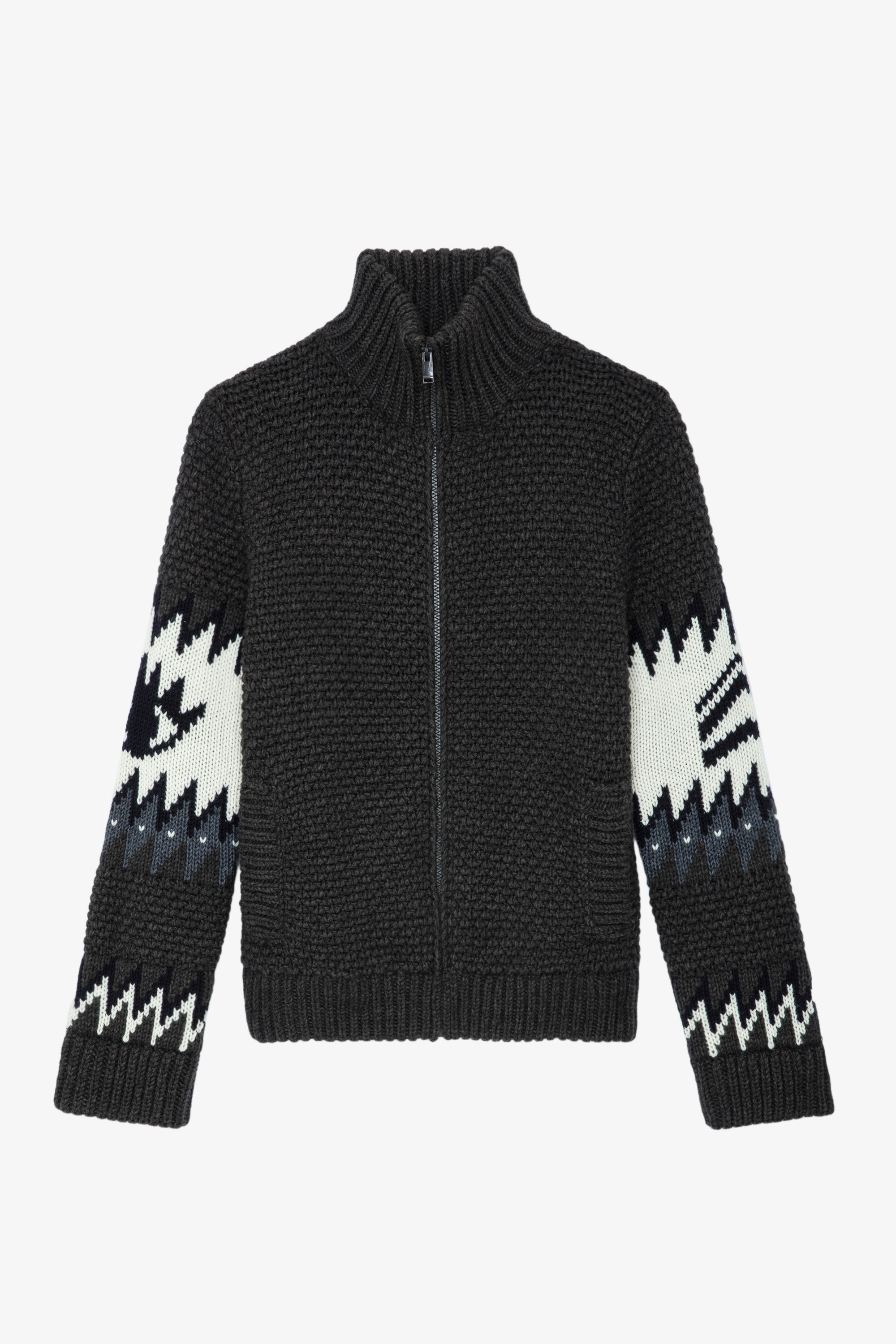 Christophe Cardigan - Anthracite knit long-sleeved cardigan with customised details by Humberto Cruz.