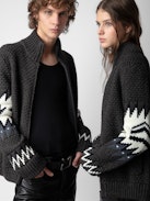Christophe Cardigan - Anthracite knit long-sleeved cardigan with customized details by Humberto Cruz.