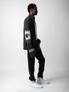 Christophe Cardigan - Anthracite knit long-sleeved cardigan with customized details by Humberto Cruz.