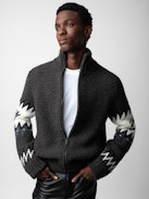 Christophe Cardigan - Anthracite knit long-sleeved cardigan with customized details by Humberto Cruz.
