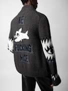 Christophe Cardigan - Anthracite knit long-sleeved cardigan with customized details by Humberto Cruz.