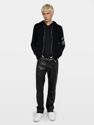 Clash Jumper 100% Cashmere - Hooded zip-up jumper with arrow on the arm.