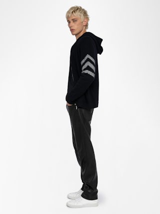 Clash Jumper 100% Cashmere - Hooded zip-up jumper with arrow on the arm.