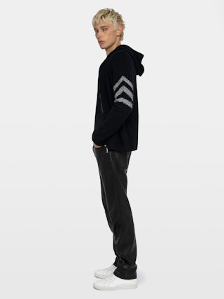Clash Jumper 100% Cashmere - Hooded zip-up jumper with arrow on the arm.