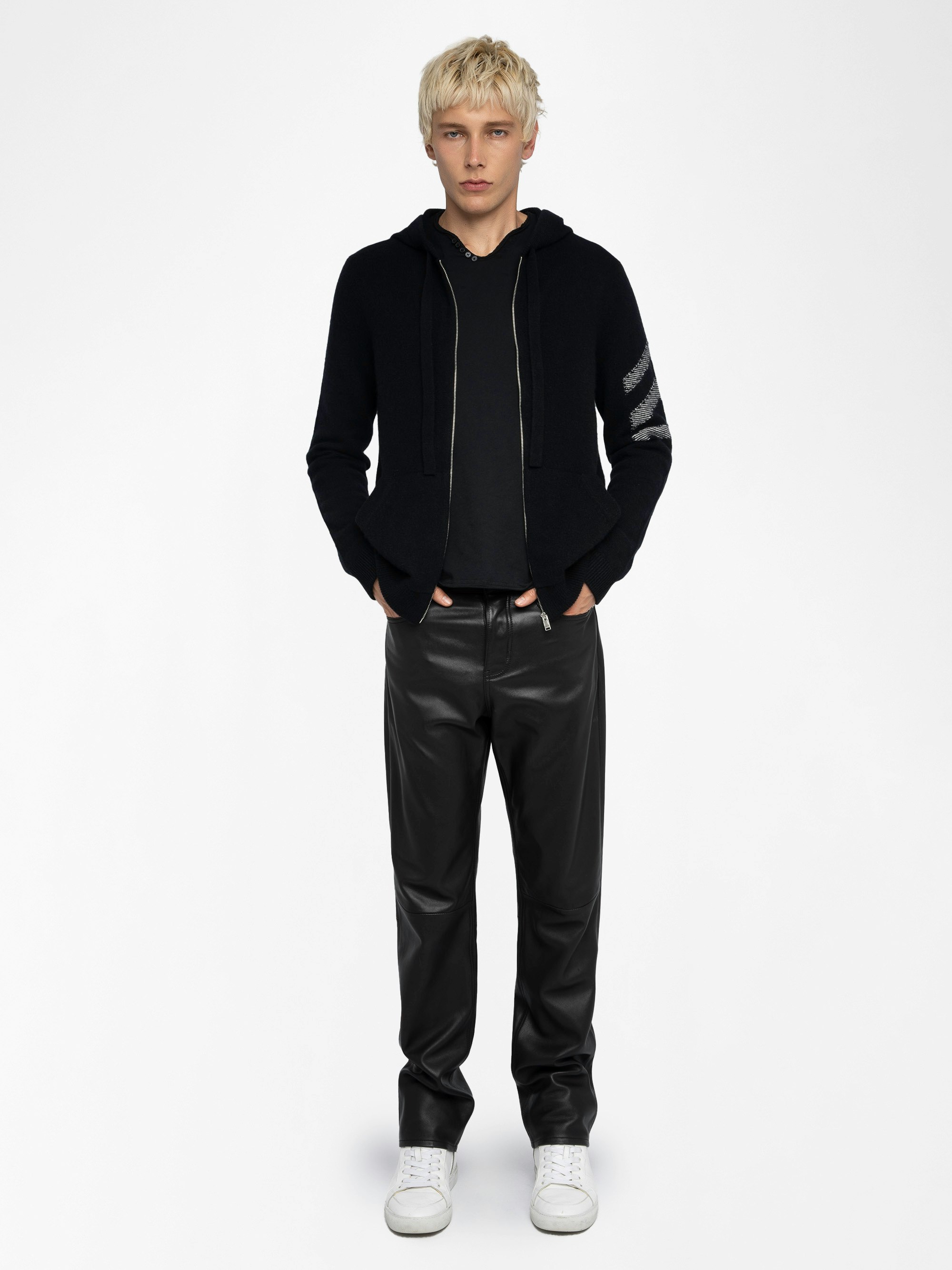 Cardigan Clash 100% Cachemire - Cardigan à capuche zippé avec arrow sur le bras.