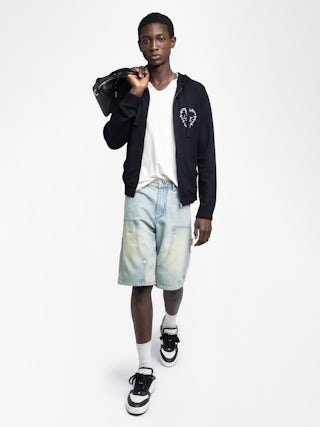 Cardigan Clash - Hooded cardigan with zip fastening and heart embroidery on the front.